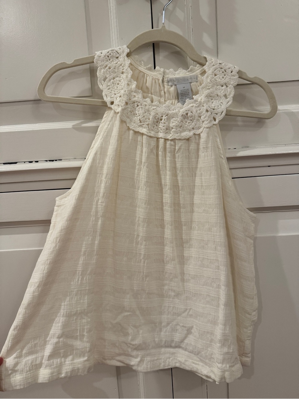 Cream Crochet Collar Tank Top